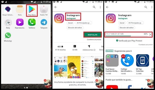 etapas para baixar instagram em dispositivos móveis