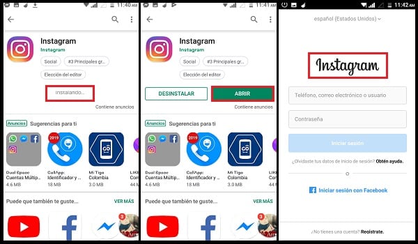 pasos para instalar instagram en movil